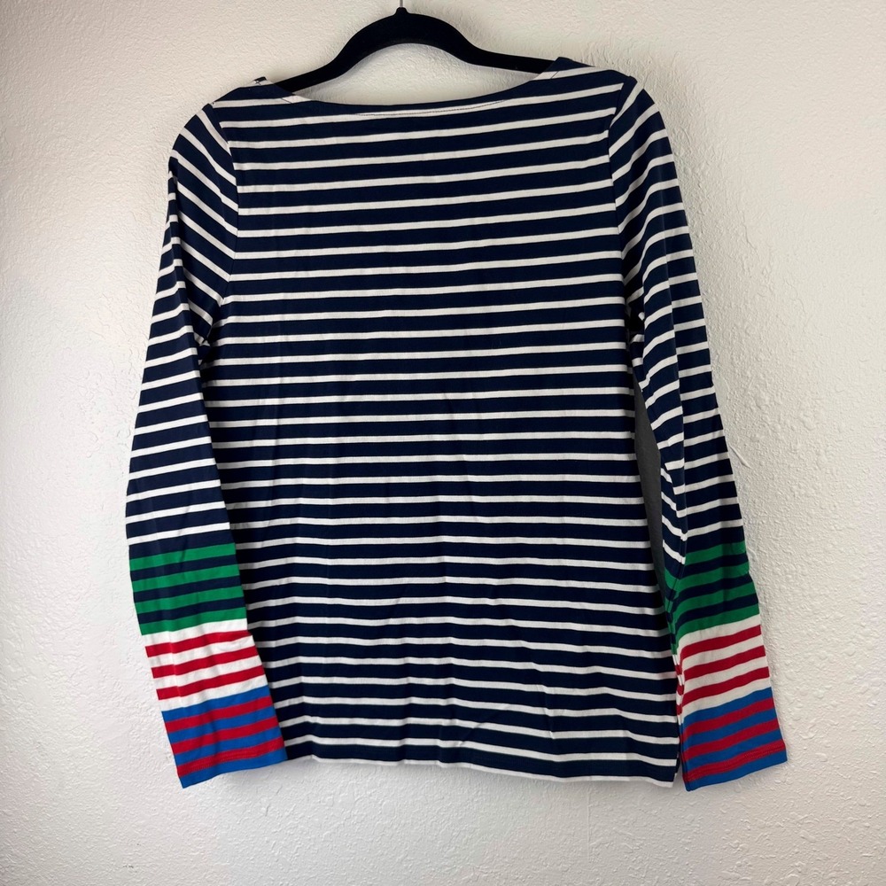 Boden Womens Navy White Striped Long Sleeve Boat Neck Top Multi Color Cuff US 6 - Picture 4 of 4